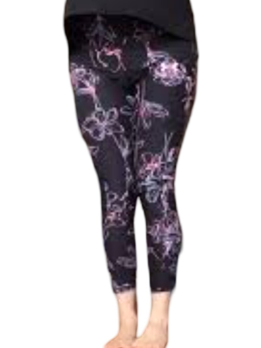 Lane Bryant Livi Black Floral Print Active Leggings Workout Yoga Plus Size 26 28